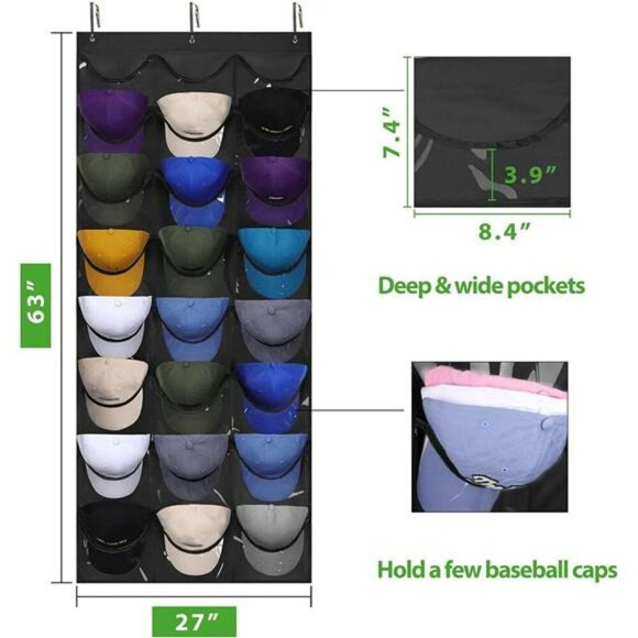 Baseball Cap Hat Organizer Rack 24 Pocket Over Door Wall Hanging Storage - Picture 2 of 7